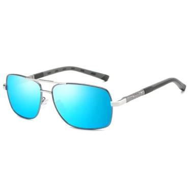 Imagem de Óculos de sol polarizados femininos, masculinos, lentes degradê, redondos, 5, armação, prata, azul, altura da lente: 4,5 cm