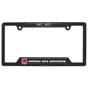 Imagem de NJECT Oficialmente licenciado National Rifle Association NRA Est. 1871 Plástico de grau automotivo cúpula 3D canto aberto suporte de etiqueta de placa de licença preta para carros/SUVs/caminhões à