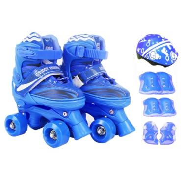 Imagem de Patins Infantil Roller 4 Rodas Ajustável + Proteção (Azul, S - 29 ao 32)