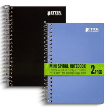 Imagem de Caderno espiral de 1 assunto, 2 pacotes, cadernos pequenos pessoais, capas de poliéster, 7,78 x 11,12 cm, regra da faculdade, mini cadernos de 100 folhas, capas pretas e azuis, da Better Office Products