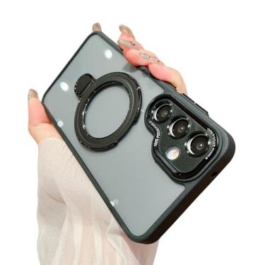 Imagem de Capa com suporte magnético transparente para Samsung S24 S25 Ultra S23 Plus Fe A55 A35 A25 A15 A54 A34 A14 A13 A12 A05 A05s (para Samsung A13/preto)