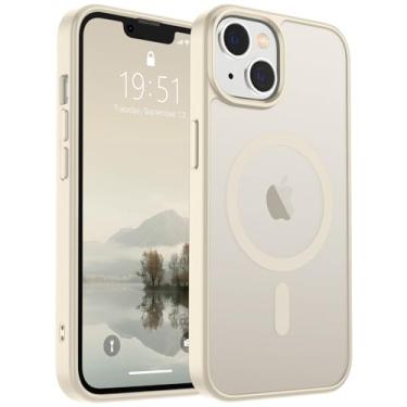 Imagem de SUPFINE Capa magnética para iPhone 14 e iPhone 13 (compatível com MagSafe) (proteção contra quedas de grau militar) capa de telefone fina translúcida fosca à prova de choque, branco antigo