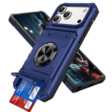 Imagem de MEMAXELUS Capa carteira para iPhone 17 Pro de 6,3 polegadas com suporte para cartão, [loja 2 cartões] anel de 360° suporte de corpo inteiro, resistente, à prova de choque, capa de telefone para iPhone