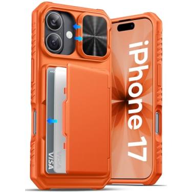 Imagem de ATATOO Capa para iPhone 17 com porta-cartões (loja 3-5 cartões) e [bloqueio RFID] e capa de câmera deslizante, proteção de nível militar, capa carteira protetora robusta para iPhone 17 6,3 polegadas