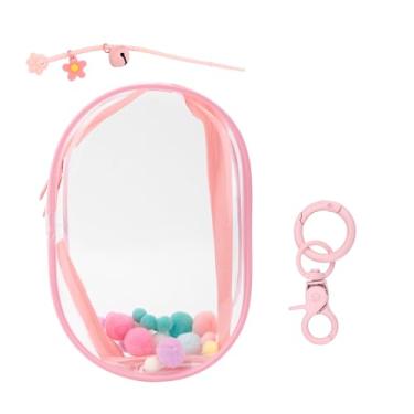 Imagem de Bolsa de Exposição para Bonecas, Estojo Transparente Exposição de Bonecos com Chaveiro, Bolas Pelúcia e Sino Corda Bolsa Protetora Transporte para Bonecos Colecionáveis (Rosa)