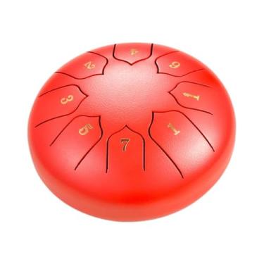 Imagem de menolana Tambor de língua de aço com martelo de madeira, livro de música, instrumento de percussão profissional leve para crianças, presentes para concertos de, Vermelho