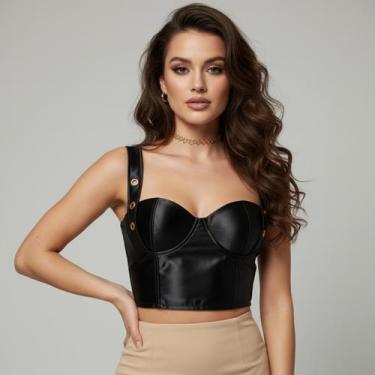 Imagem de Croped Feminino Top Camisa Feminina Cropped Corset Corselet Ajustavel 