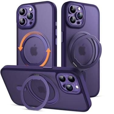 Imagem de MCKRO Capa para iPhone 14 Pro Max (6,7 polegadas), capa magnética à prova de choque com suporte giratório de 360°, compatível com carregador sem fio MagSafe (Roxo)