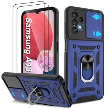 Imagem de Capa para Galaxy A13-4G, capa para Samsung Galaxy A13 4G com [2 peças] protetor de tela HD, resistente à prova de choque com suporte de rotação de 360° [grau militar] capa protetora para A13 4G, azul