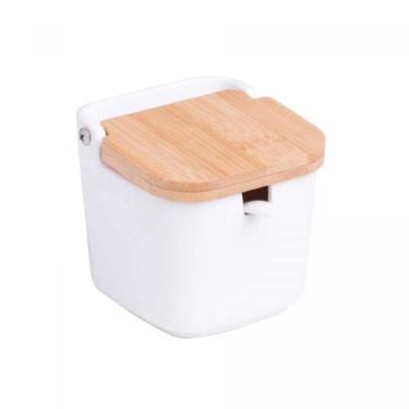 Imagem de Saleiro de cerâmica e Tampa de Bambu 9x9x9 - Rojemac