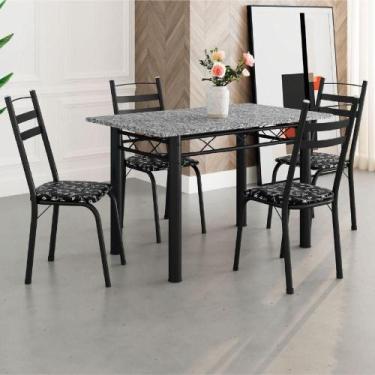Imagem de Conjunto De Mesa Itália Com 4 Cadeiras Preto/Floral Granito - ARTEFAMO