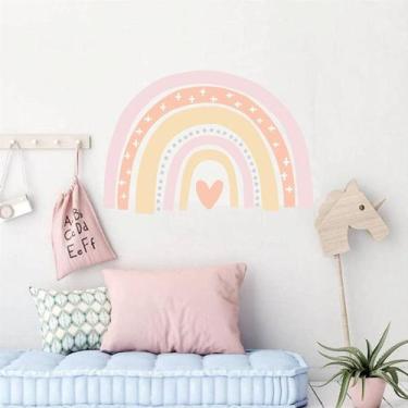 Imagem de Adesivo de Parede Infantil Arco Íris em Tons Pastéis - Grande 110x75 c