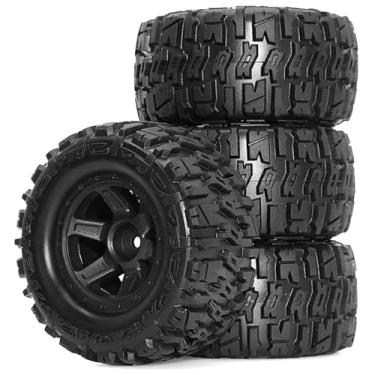 Imagem de 4PCS RC Monster Truck Plastics Wheel Rim Tires Set Hex 12mm OD 3.54'' for 1/12 1/14 1/16 RC Off Road Monster Truck TRX E-REVO Summit HPI SAVAGEGT-2XS REDCAT Volcano-16 (Black)