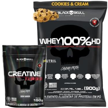 Imagem de Kit WheyProtein 100% + Creatine Turbo Monohidratada 150g - Whey HD Pure 900g Isolado - Hidrolisado - Concentrado Refil - Black Skull (Refil Whey 100% Cookies + Creatina 150g)