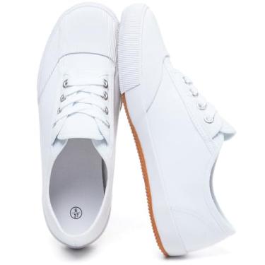 Imagem de Uoidru Tênis feminino clássico branco de lona retrô com cadarço tênis de cano baixo casual para caminhada antiderrapante, Branco, 38