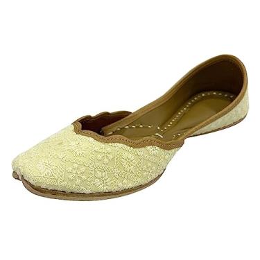 Imagem de Stop n Style Tênis feminino Cream Punjabi Jutti para trabalho feito à mão Indian Juttis Flat Mojari, Creme, 35