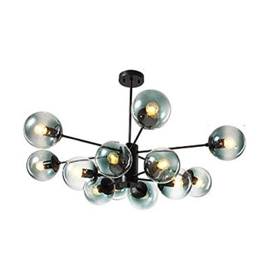 Imagem de Luminária de teto semi-embutida preta fosca moderna de meados do século com abajur de vidro esférico Lustre Mern Stnik Luminária para decoração de 6 cabeças na cor conhaque