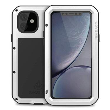 Imagem de Bpowe Capa para iPhone 11, super à prova de choque, silicone, alumínio, metal, gorila, vidro, armadura, tanque, resistente, capa protetora resistente para iPhone 11 6,1 polegadas 2019 (branca)