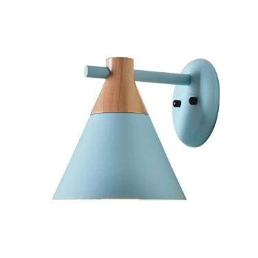 Imagem de Aplique nórdico de parede, luminária de parede de madeira com cúpula de metal cônica, luminária de cabeceira para ambientes internos, luminárias de parede para quarto infantil, luminárias de