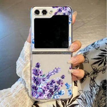 Imagem de Capa para Samsung Galaxy Z Flip6 com estampa floral, transparente, rígida e à prova de choque (para Samsung Galaxy Z Flip6/A683)