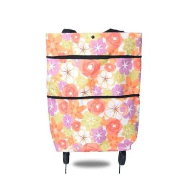 Imagem de Kit com 2 Carrinhos de Compras Dobráveis | Inclui Bolsa com Rodinhas | Conjunto Econômico para Mercado e Feira | Ideal para Famílias ou Substituição(laranja,2)