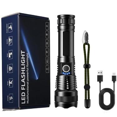 Imagem de CUYEOIG Lanterna LED recarregável, luz tática de alta potência com cabo USB, modos multifuncionais, preta