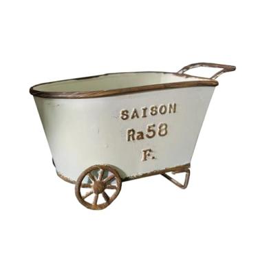 Imagem de Generic Pequeno vaso de flores de metal rústico, ferro, formato de carrinho, para mesa, pátio, escritório, decoração de paisagem