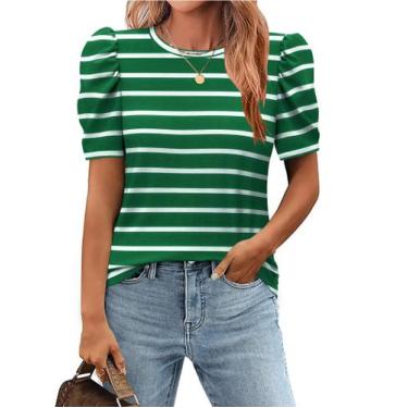 Imagem de Blusa feminina Zeagoo, listrada, manga folhada, túnica para trabalho d