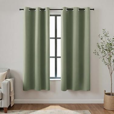 Imagem de Cortinas blecaute verde-sálvia escura 153 cm de comprimento para quarto, conjunto de 2 painéis, cortinas térmicas isoladas, escurecimento de quarto, painéis de cortina de tratamento de janela para