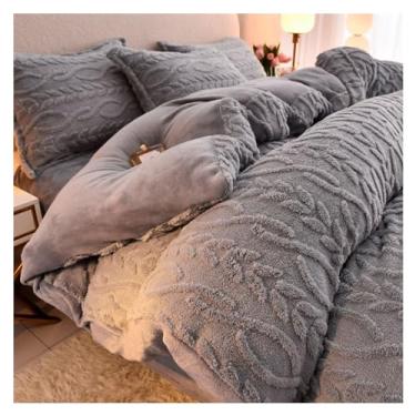 Imagem de Conjunto de capa de edredom fofo - conjunto de capa de edredom queen tufado - extremamente macio inverno espesso quente lã de leite cama de quarto sem fronha (cinza 150 x 200 cm)