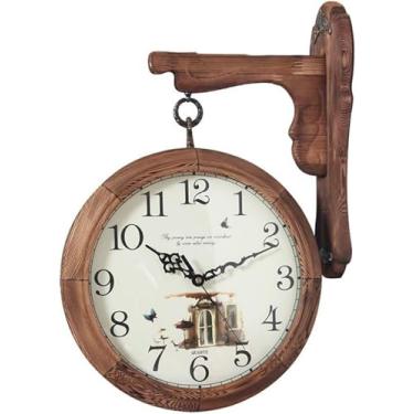 Imagem de WYUYIWH Relógio de parede, arte moderna, relógio de parede frente e verso, vintage sala de estar, sala de jantar, madeira maciça, moderno, minimalista, relógio de parede