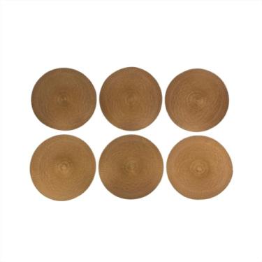 Imagem de Conjunto 6 Jogo Americano Descanso Pratos Redondo Poliéster 38cm Suporte Pratos Mesa Posta Jantar Damasco