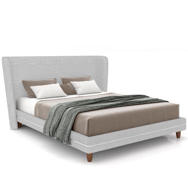 Imagem de Cabeceira Casal Nilo 195cm Com Cama Pés Madeira Suném P05 Linho Cinza Claro - Lyam Decor