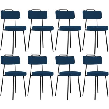 Imagem de Kit 08 Cadeiras Decorativas Estofada Sala De Jantar Barcelona L02 Suede Azul Marinho - Lyam Decor