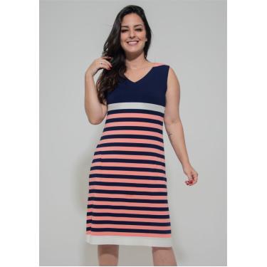 Imagem de Vestido Pau a Pique Listrado Azul Marinho e Rosa ROSA - M