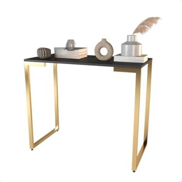 Imagem de Mesa Buffet Balcão Aparador Industrial Pé Dourado 90X30X76(Preto)