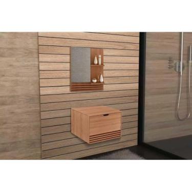 Imagem de Conjunto de Banheiro com Armário e Espelho e Balcão Suspenso sem Pia, 60cm, cor Amêndoa - Tecno Mobili