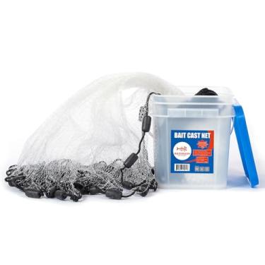 Imagem de Rede de pesca Bassdash de 1,9 cm de malha de 1,8 m de raio de 2,4 m, 45,7 g por pé, para isca de peixe com balde utilitário, 3/8” mesh x 6’ high (6.7lb)