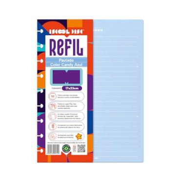 Imagem de Refil Caderno Disco Iscool Pautado Linhas Brancas Color Azul 50 F 90g M