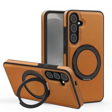 Imagem de YOGISU Capa protetora traseira magnética de couro com suporte giratório de luxo para Galaxy S24Plus (para Galaxy S24Plus/marrom)