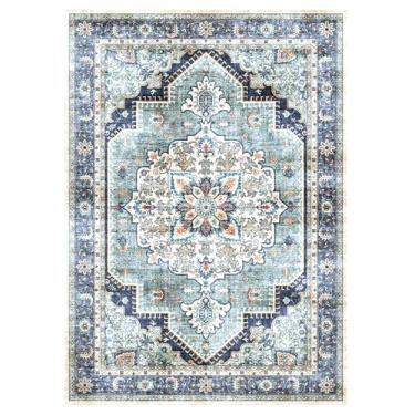 Imagem de Gertmenian Tapete de área lavável e fácil de cuidar para ambientes internos – 3 x 5 pequeno, ideal para áreas de alto tráfego na sala de estar, quarto, entrada – Erin Blue, 23259