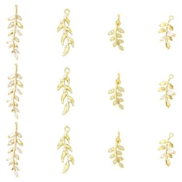 Imagem de UR URLIFEHALL 12 peças, 4 estilos, pingentes de folhas de zircônia cúbica, ramo dourado, amuletos de folhas de árvore para fazer você mesmo, pulseira, colar, pingente, joias