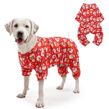 Imagem de SCENEREAL Pijama de Natal para cães pequenos, médios e grandes, meninas, meninos, roupas fofas para animais de estimação, suéter de inverno para filhotes, macacão macio para cachorrinhos de Natal