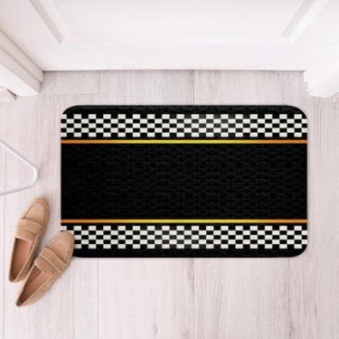 Imagem de Feelyou Tapetes de banho de pista de corrida para banheiro, karting, estrada, tapetes de banheiro de carro de corrida para banheira de chuveiro para meninos e meninas, acessórios de banheiro amarelo e