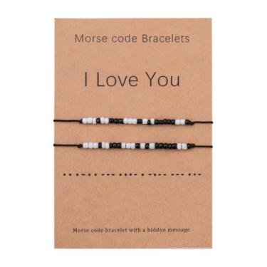 Imagem de Pulseiras de código Morse para casais presentes para ele e ela, presentes de aniversário para namorada, namorado, presente de dia dos namorados para marido e esposa, pulseiras combinando para 2