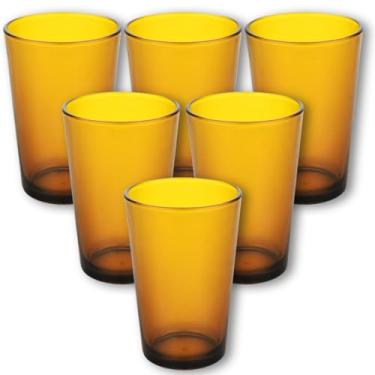 Imagem de Jogo de 6 Copos Âmbar Retrô 240ml, Vidro Vintage e Resistente para Água e Sucos, Design Clássico e Elegante, Decoração de Mesa