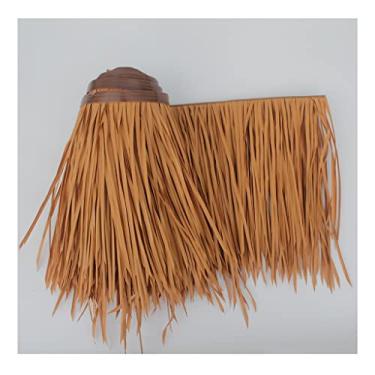 Imagem de Rolo de palha de palmeira para telhado de palha de palha rolos de palha 99,8 cm L x 49,8 cm H Telha de telhado para Tiki Hut Bar Painel de palha de jardim Persianas de barco de palmeira pato (amarelo