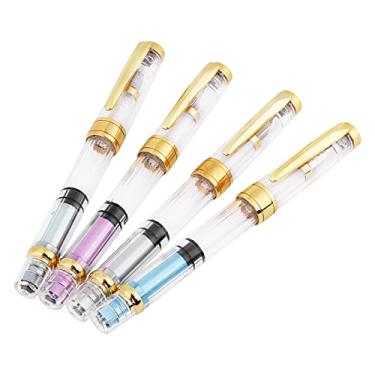 Imagem de Yctze Conjunto de Caneta-tinteiro Transparente de 4 Cores Com Preenchimento de Pistão - Ponta Fina 0,5 Mm, Material de Escritório para Escrita Suave - Inclui Canetas Azuis, Rosa, Verdes e Prateadas