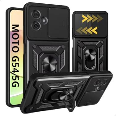 Imagem de Capa Capinha Case Protetora para Moto G54 5G, Proteção Militar com Suporte Giratório, Design Resistente com Proteção para Câmera (Preto)