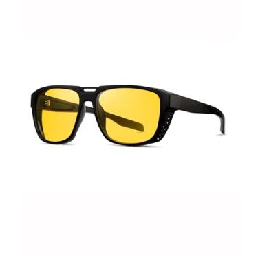 Imagem de Óculos de sol esportivos polarizados masculinos modernos óculos de sol quadrados grandes com protetores laterais SY6086, Armação preta | Lente amarela, Large